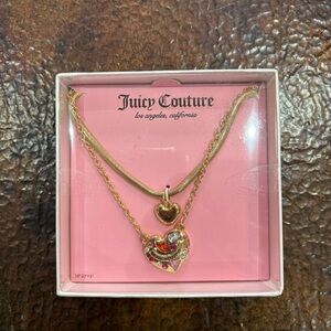 Juicy Couture Gold and Red Heart Necklace Set